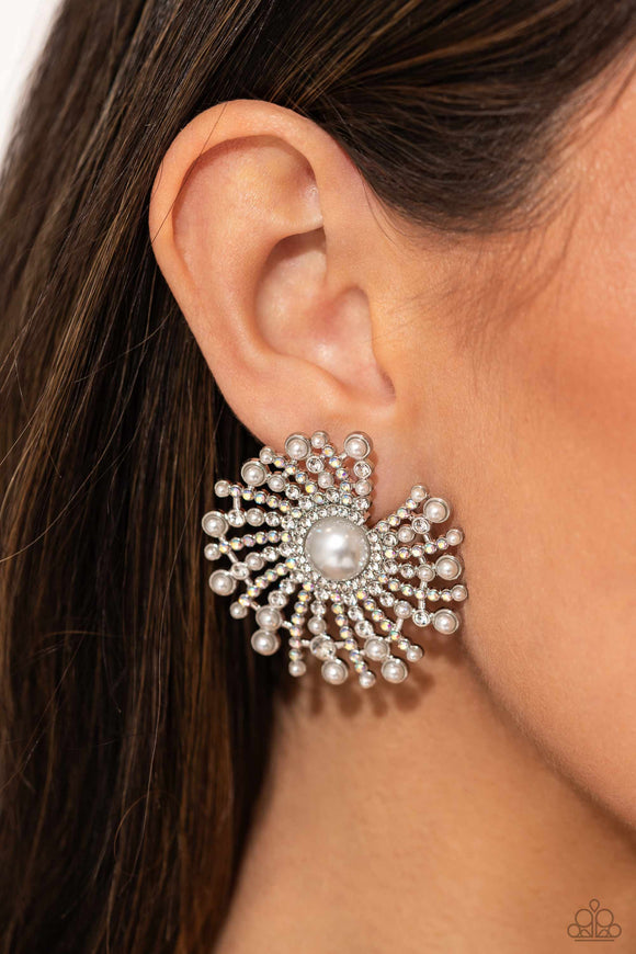 Fancy Fireworks - white ~ Paparazzi earrings - Glitzygals5dollarbling Paparazzi Boutique 