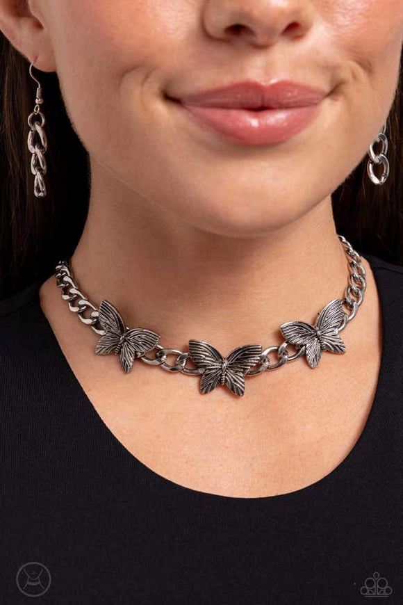 Aerial Ambition Silver ~ Paparazzi Choker Necklace