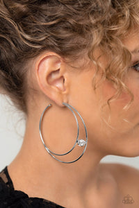 Theater Hoop White ~ Paparazzi Earrings Life of the Party May 2023 - Glitzygals5dollarbling Paparazzi Boutique 