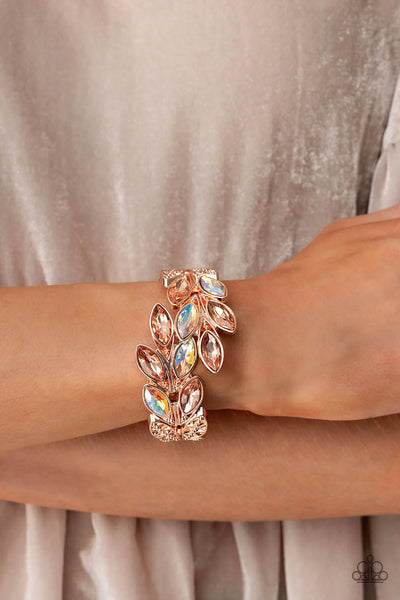 Luminous Laurels ~ Rose Gold Bracelet ~ Paparazzi Life of the Party July 2023 - Glitzygals5dollarbling Paparazzi Boutique 