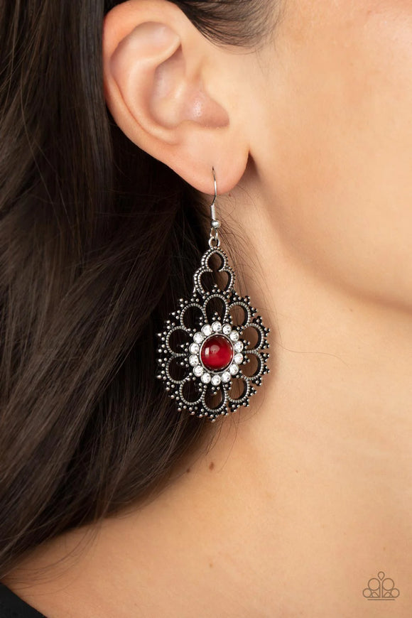 Floral Renaissance Red ~ Paparazzi Earrings - Glitzygals5dollarbling Paparazzi Boutique 