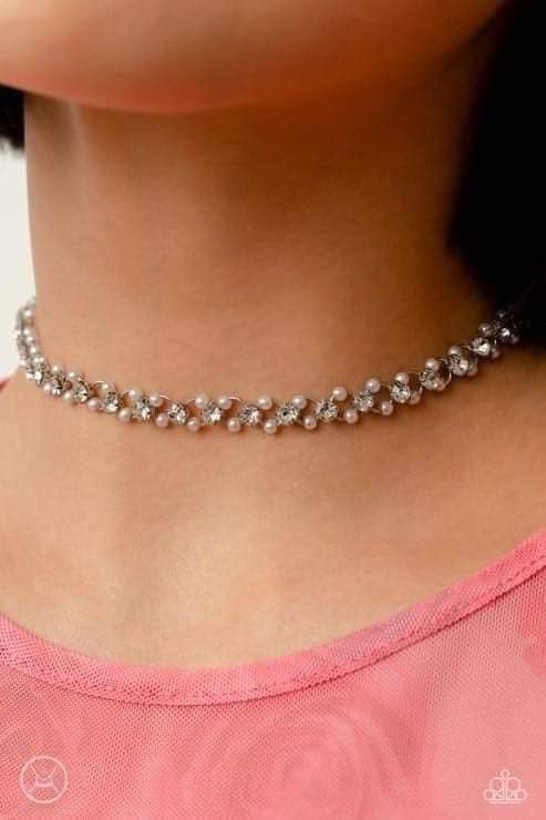 Classy Couture White ~ Paparazzi Necklace Choker June 2023 Life of the Party - Glitzygals5dollarbling Paparazzi Boutique 