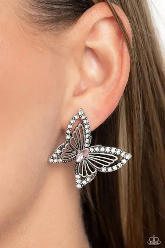 Wispy Wings Pink ~ Paparazzi Earrings - Glitzygals5dollarbling Paparazzi Boutique 