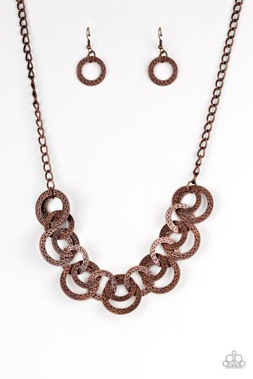 Paparazzi Treasure Tease - Copper - Antiqued Hammered Copper Discs - Necklace and matching Earrings - Glitzygals5dollarbling Paparazzi Boutique 