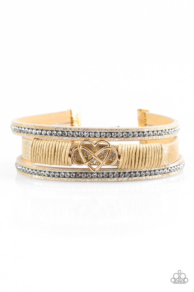 Hustlin Heart Gold Urban Paparazzi Bracelet - Glitzygals5dollarbling Paparazzi Boutique 
