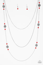 Hibiscus Hideaway Red Necklace - Glitzygals5dollarbling Paparazzi Boutique 