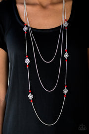 Hibiscus Hideaway Red Necklace - Glitzygals5dollarbling Paparazzi Boutique 