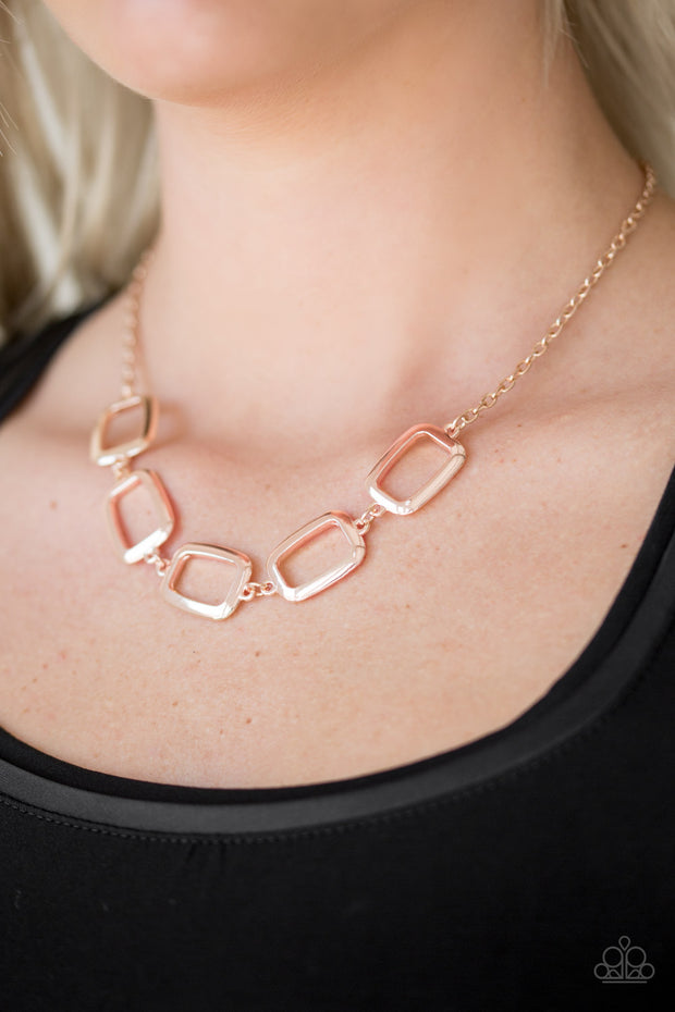 Gorgeously Geometric Rose Gold Necklace - Glitzygals5dollarbling Paparazzi Boutique 