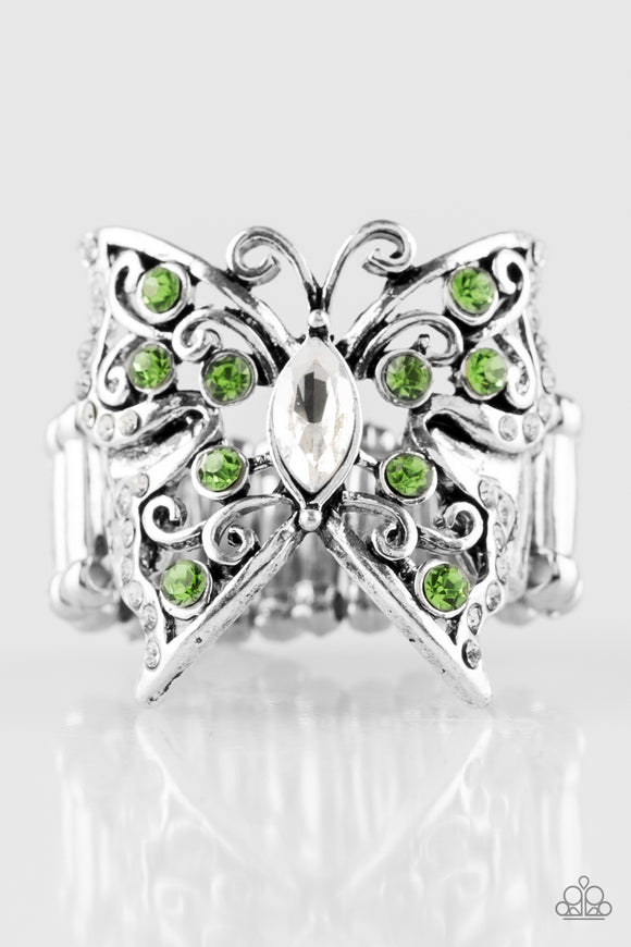 Paparazzi Butterfly Bliss Green Ring - Glitzygals5dollarbling Paparazzi Boutique 