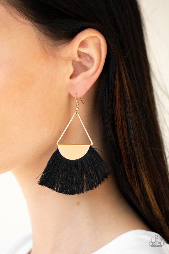 Modern Mayan Black Earrings - Paparazzi Accessories Fringe Gold - Glitzygals5dollarbling Paparazzi Boutique 