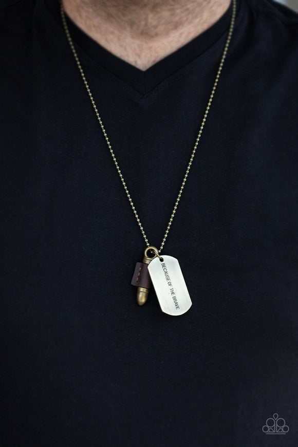 PREORDER Proud Patriot - Brass Bullet Dog Tag Necklace - Glitzygals5dollarbling Paparazzi Boutique 
