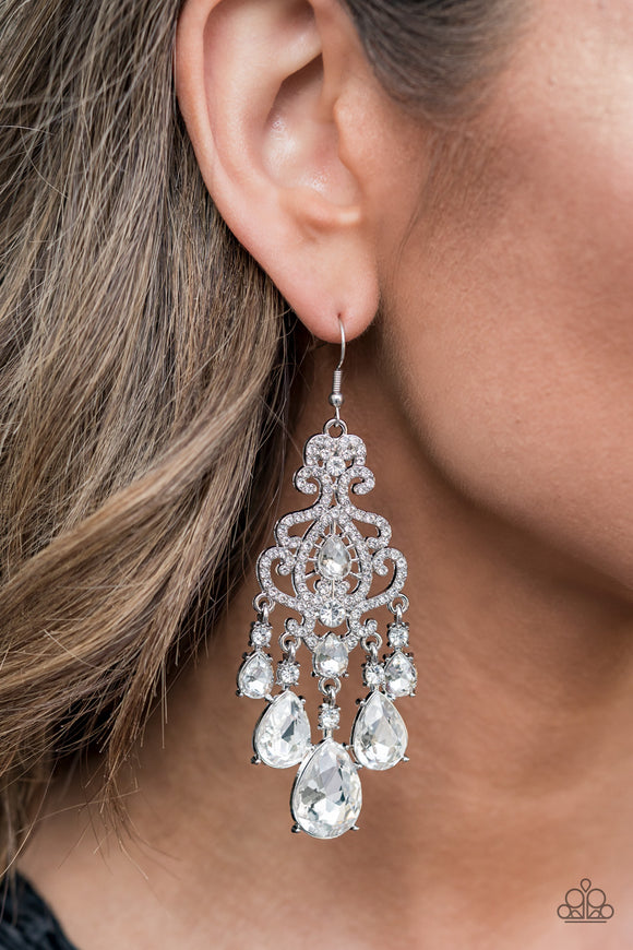 Queen Of All Things Sparkly - White EMP Earrings - Glitzygals5dollarbling Paparazzi Boutique 