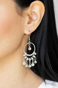 Cosmic Chandeliers - White ~ Paparazzi Earrings - Glitzygals5dollarbling Paparazzi Boutique 