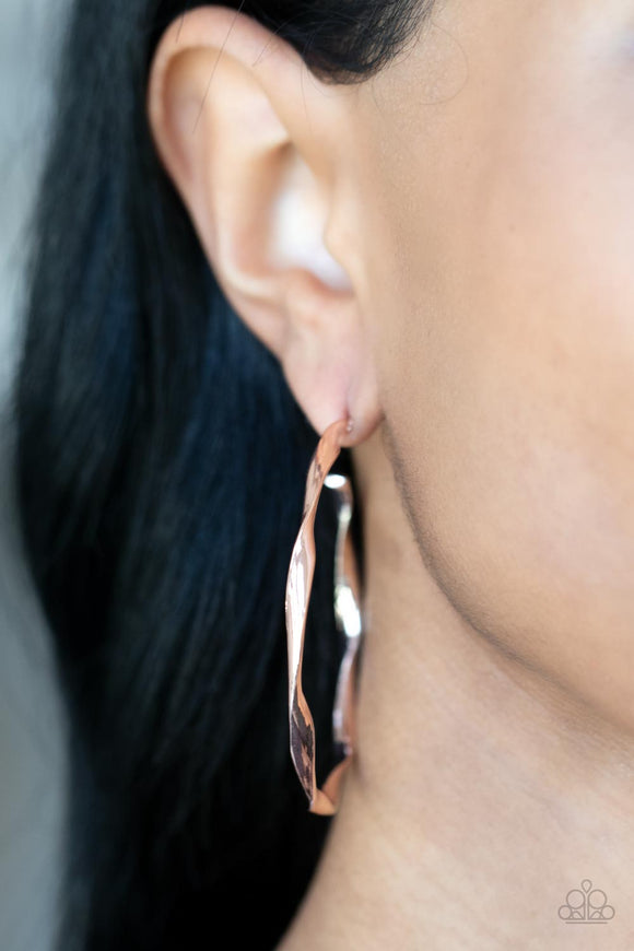 Radiantly Warped - Rose Gold ~ Paparazzi Earrings - Glitzygals5dollarbling Paparazzi Boutique 