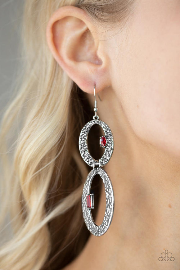Paparazzi Earrings ~ OVAL and OVAL Again - Red - Glitzygals5dollarbling Paparazzi Boutique 