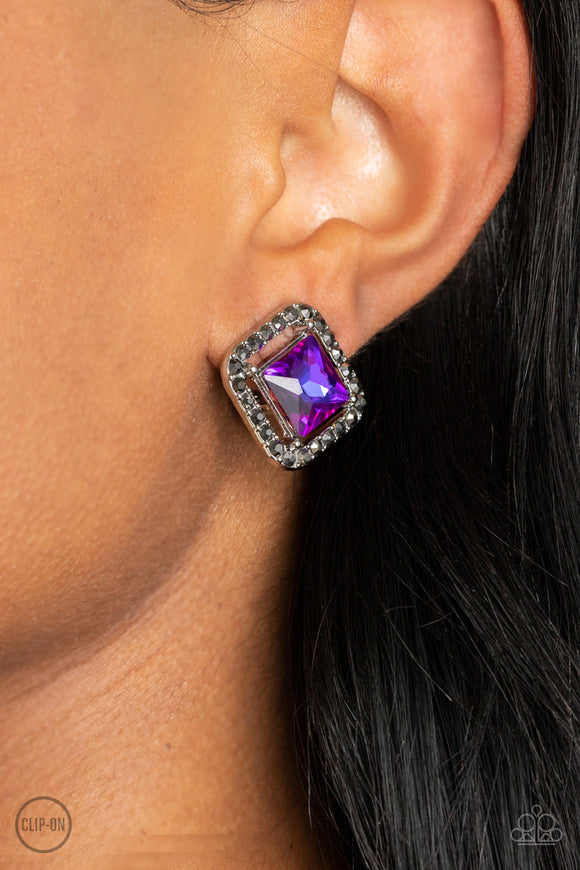 Cosmic Catwalk - Purple ~ Paparazzi Earrings Clip On - Glitzygals5dollarbling Paparazzi Boutique 