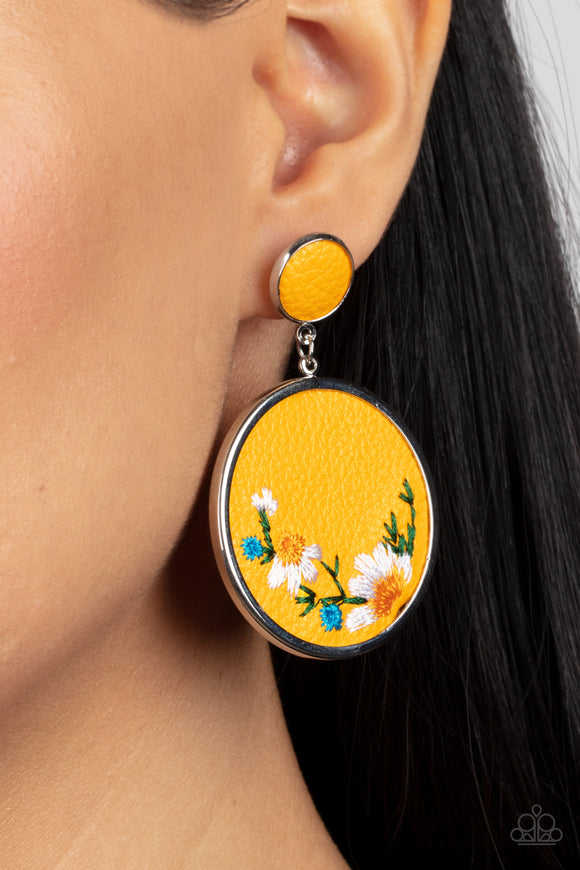 Embroidered Gardens - Yellow ~ Paparazzi Earrings - Glitzygals5dollarbling Paparazzi Boutique 