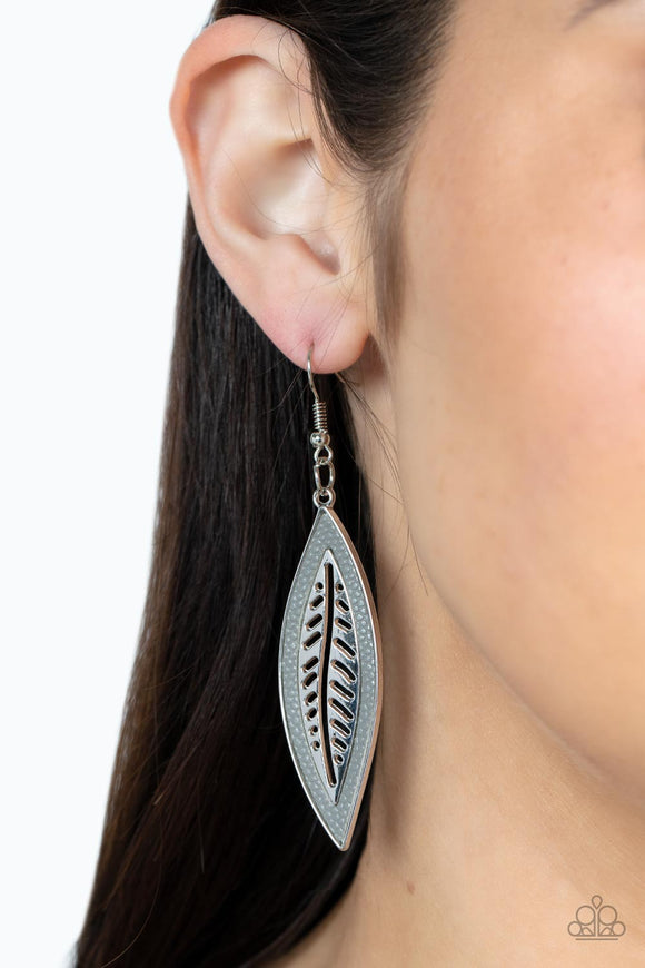 Leather Lagoon - Silver ~ Paparazzi Earrings - Glitzygals5dollarbling Paparazzi Boutique 