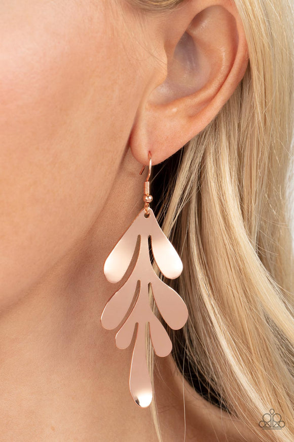 Paparazzi Earrings ~ A FROND Farewell - Rose Gold - Glitzygals5dollarbling Paparazzi Boutique 