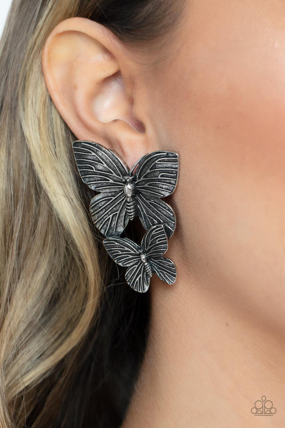 Paparazzi Earrings ~ Blushing Butterflies - Silver - Glitzygals5dollarbling Paparazzi Boutique 