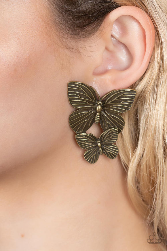 Blushing Butterflies - Brass ~ Paparazzi Earrings - Glitzygals5dollarbling Paparazzi Boutique 