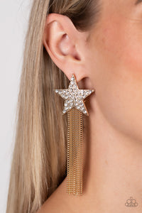 Superstar Solo - Gold ~ Paparazzi Earrings - Glitzygals5dollarbling Paparazzi Boutique 