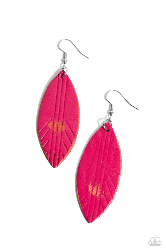 Leather Lounge - Pink ~ Paparazzi Earrings - Glitzygals5dollarbling Paparazzi Boutique 
