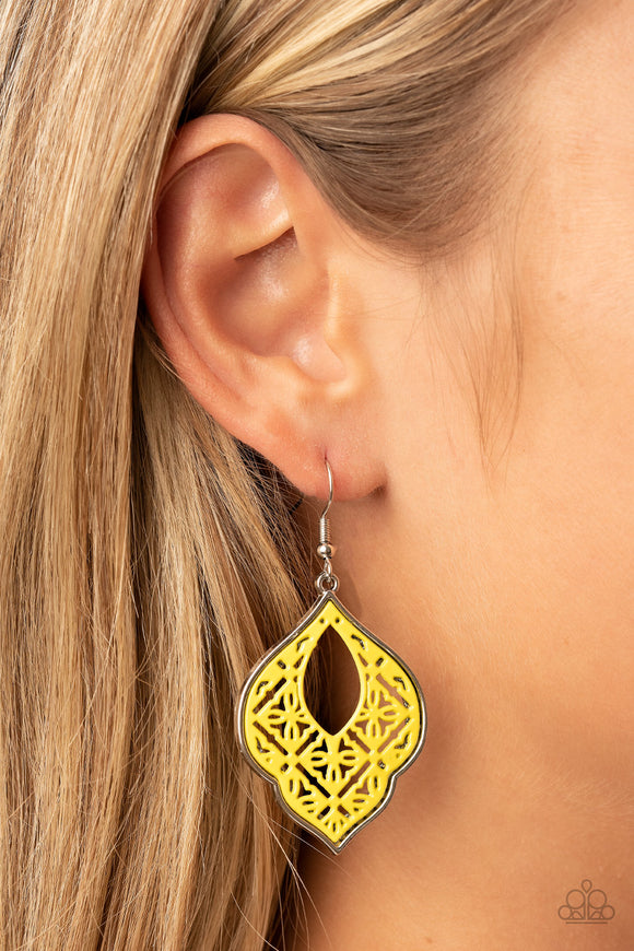 Thessaly Terrace - Yellow ~ Paparazzi Earrings - Glitzygals5dollarbling Paparazzi Boutique 