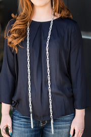 SCARFed for Attention - Silver Blockbuster Necklace - Glitzygals5dollarbling Paparazzi Boutique 