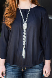 SCARFed for Attention - Silver Blockbuster Necklace - Glitzygals5dollarbling Paparazzi Boutique 