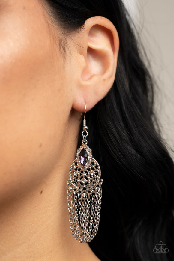 Pressed for CHIME - Purple ~ Paparazzi Earrings - Glitzygals5dollarbling Paparazzi Boutique 