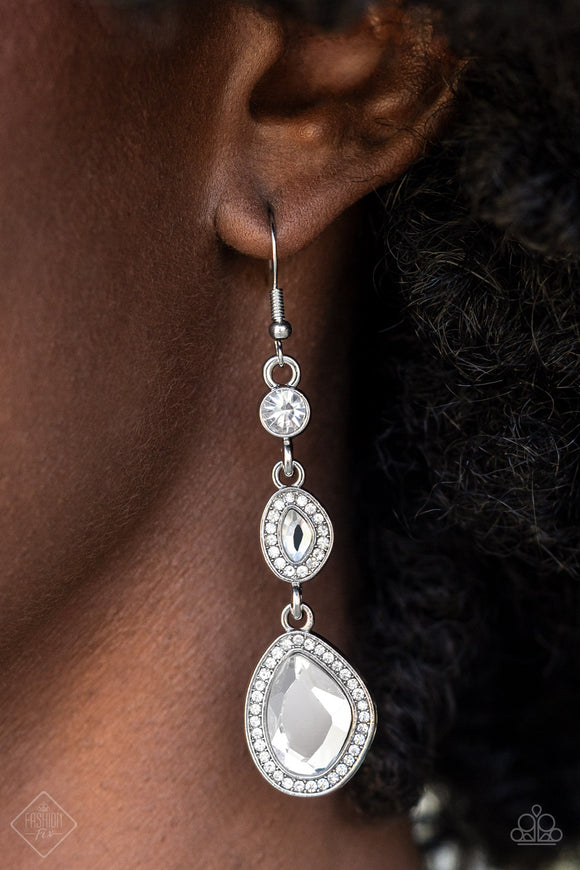 Paparazzi Earrings ~ Dripping Self-Confidence - White - Glitzygals5dollarbling Paparazzi Boutique 