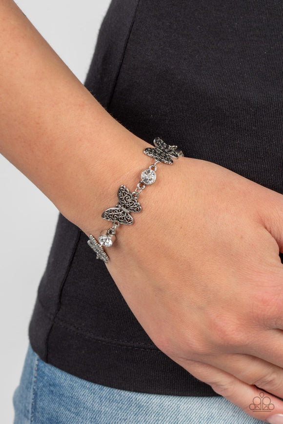 Paparazzi Bracelet ~ Has a WING to It - White - Glitzygals5dollarbling Paparazzi Boutique 
