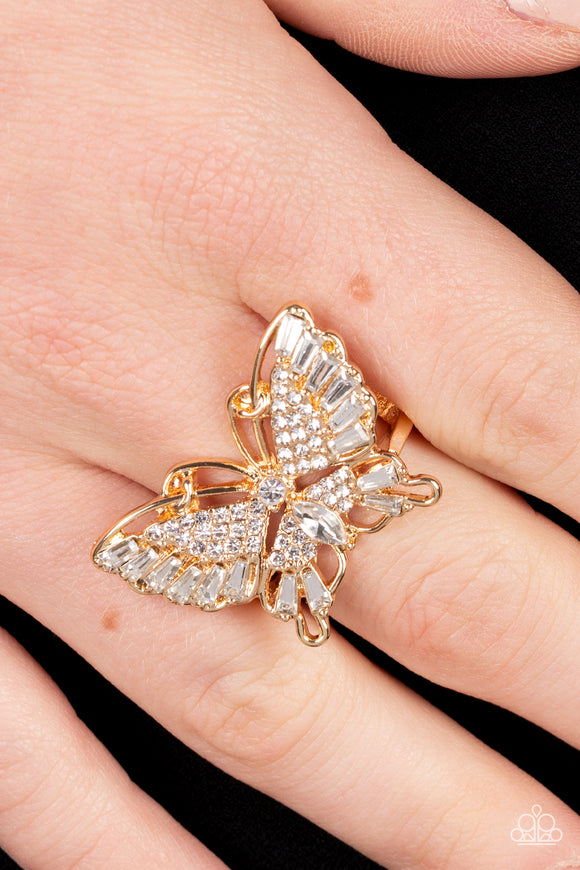 Fearless Flutter - Gold ~ Paparazzi Ring - Glitzygals5dollarbling Paparazzi Boutique 