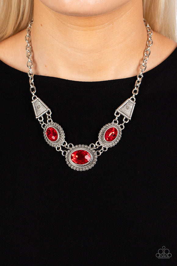 Textured TRAPEZOID - Red ~ Paparazzi Necklace - Glitzygals5dollarbling Paparazzi Boutique 