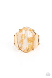 Gold Leaf Glam - White ~ Paparazzi Ring - Glitzygals5dollarbling Paparazzi Boutique 