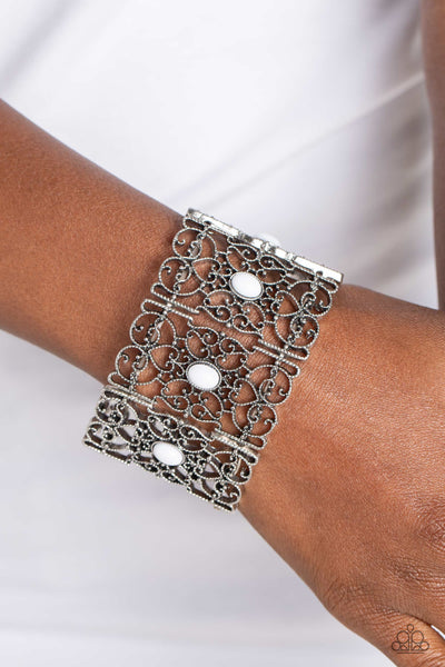 Fairest Filigree - White ~ Paparazzi Bracelet - Glitzygals5dollarbling Paparazzi Boutique 