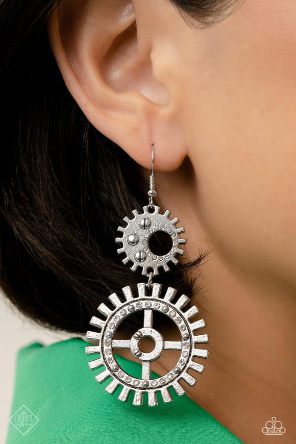 I Have a STEAMPUNK - White ~ Paparazzi Earrings - Glitzygals5dollarbling Paparazzi Boutique 