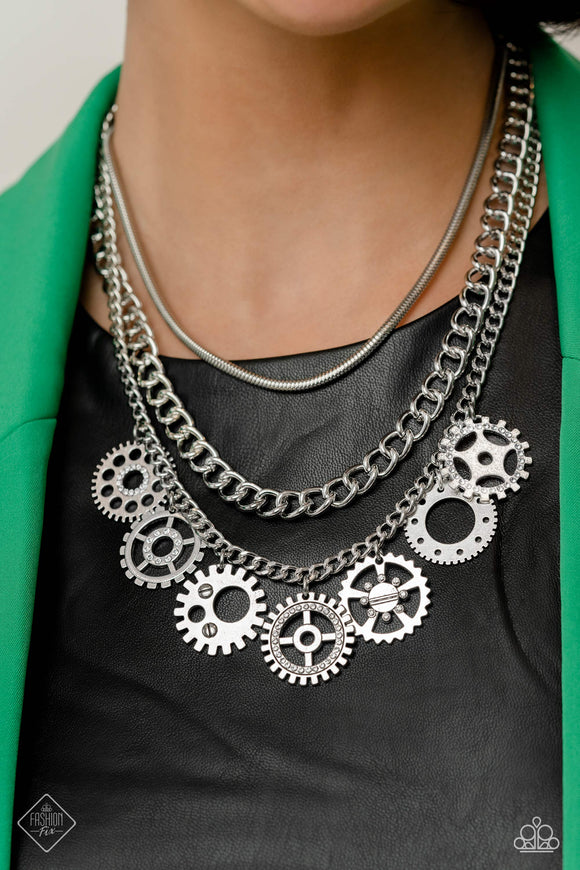 Running Out of STEAMPUNK - White ~ Paparazzi Necklace - Glitzygals5dollarbling Paparazzi Boutique 