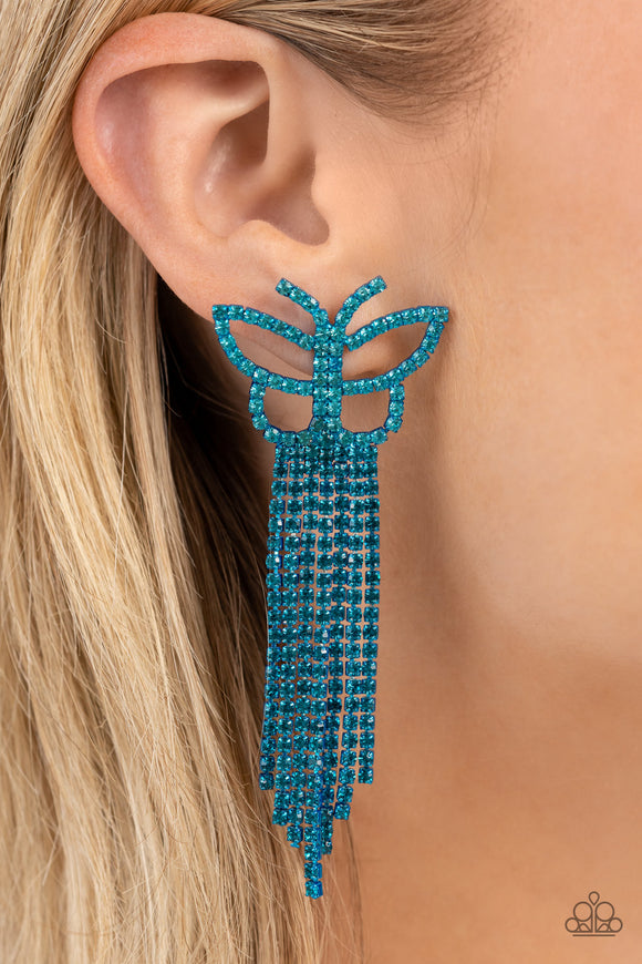 Billowing Butterflies - Blue ~ Paparazzi Earrings LOP July 2023 Exclusive - Glitzygals5dollarbling Paparazzi Boutique 