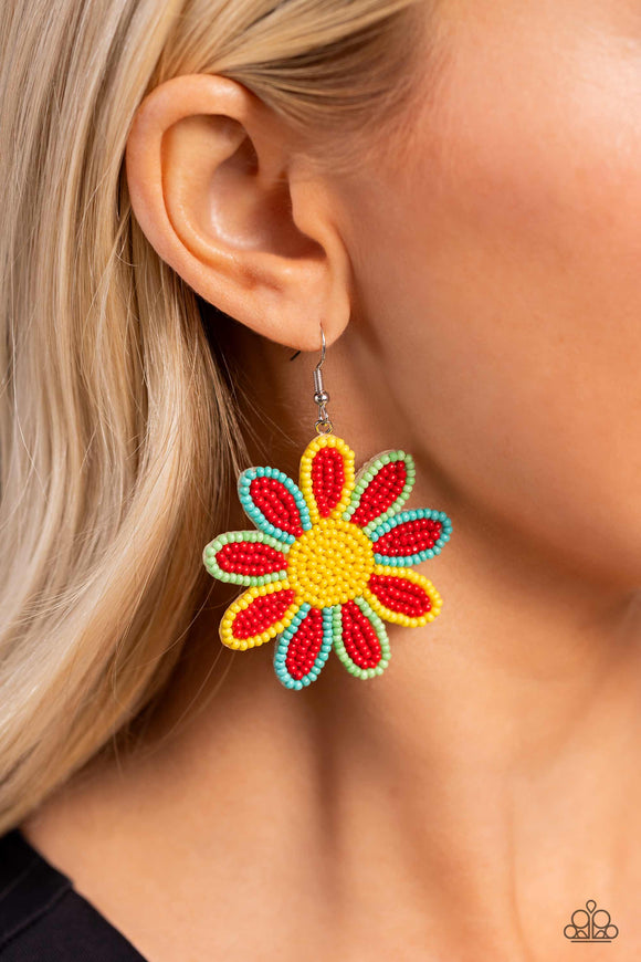 Decorated Daisies - Red ~ Paparazzi Earrings - Glitzygals5dollarbling Paparazzi Boutique 