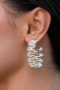 Resolutely Ruffled - White ~ Paparazzi Earrings - Glitzygals5dollarbling Paparazzi Boutique 