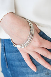 Paparazzi Subtle Shimmer White Bracelet Bangles - Glitzygals5dollarbling Paparazzi Boutique 