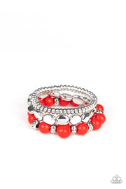 Paparazzi Prismatic Pop - Red - Silver Beads - Set of 3 Stretchy Bracelets - Glitzygals5dollarbling Paparazzi Boutique 