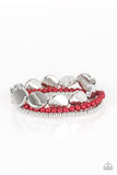 Paparazzi Beyond The Basics - Red Beads - Silver Stretchy Bands - Set of 3 Bracelets - Glitzygals5dollarbling Paparazzi Boutique 