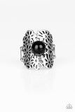 Paparazzi Flower Shower - Black - Silver Flowers - Ring - Glitzygals5dollarbling Paparazzi Boutique 
