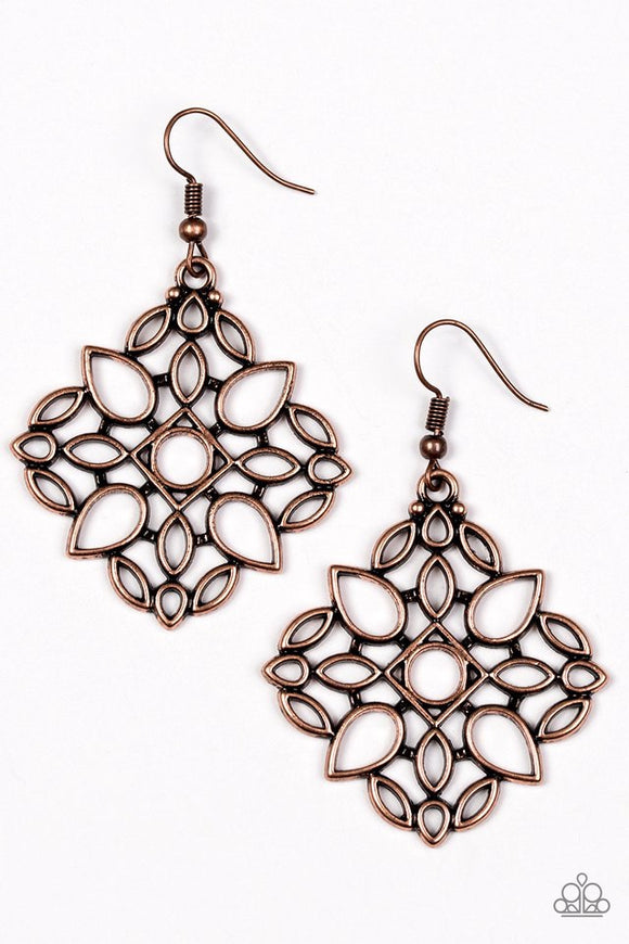 Paparazzi “Elaborate Scheme” Copper Earrings - Glitzygals5dollarbling Paparazzi Boutique 