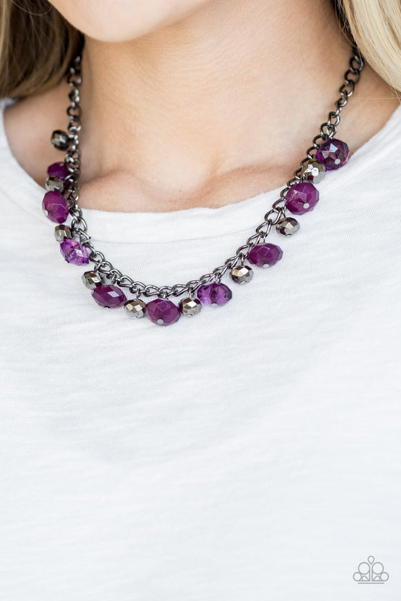 Paparazzi Runway Rebel - Purple - Gunmetal Necklace & Earrings - Glitzygals5dollarbling Paparazzi Boutique 
