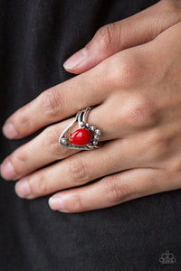 Paparazzi The Bold and The BEAD-iful - Red Bead - Silver Ring - Glitzygals5dollarbling Paparazzi Boutique 
