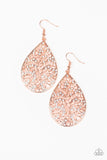 Paparazzi Hustle and Bustle - Copper - White Rhinestones - Filigree Teardrop Earrings - Glitzygals5dollarbling Paparazzi Boutique 